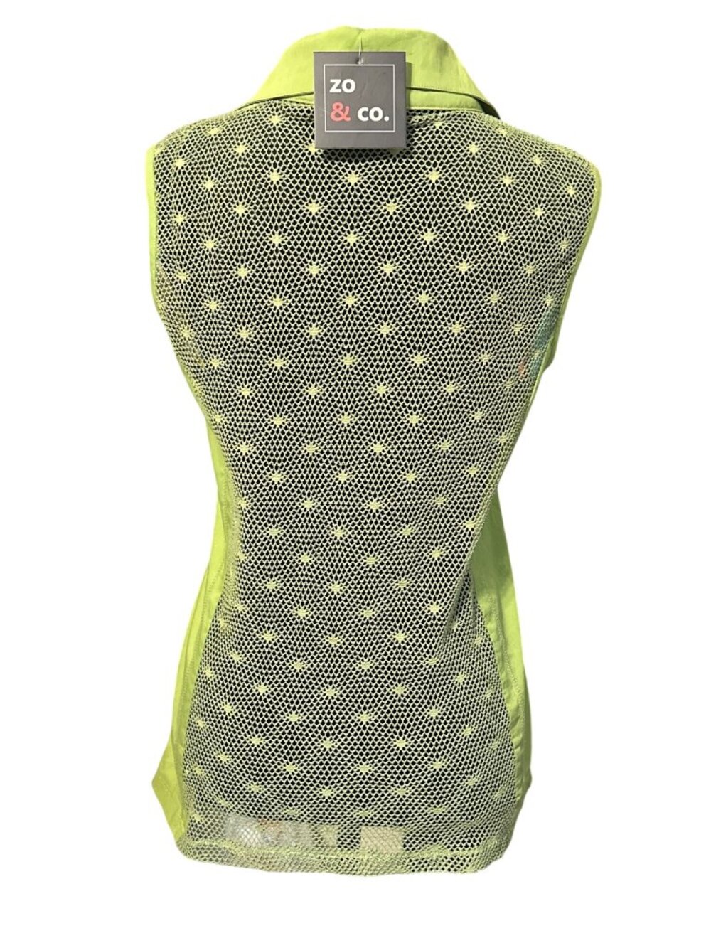 Zo & Co. Womens Lime Green Sleeveless Mesh Zip-Up Vest With Pockets Size M - Picture 2 of 5